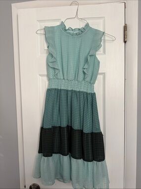 Aqua Mint and Teal Tiered Ruffle Dress